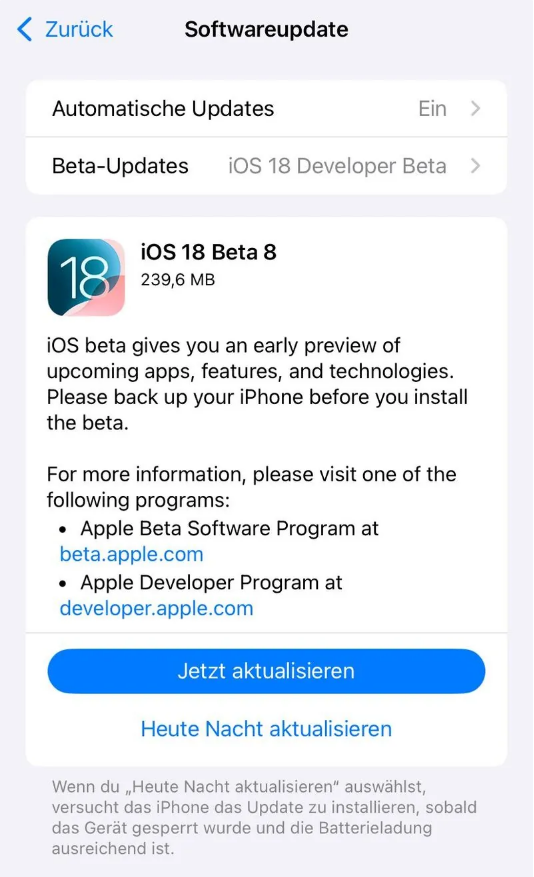 环江苹果手机维修分享苹果 iOS / iPadOS 18 开发者预览版 Beta 8 发布 